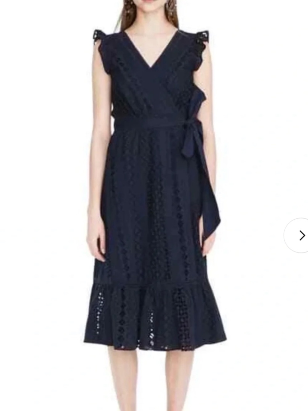 J Crew Navy Blue Eyelet Flutter Sleeve Wrap Dress Size 6